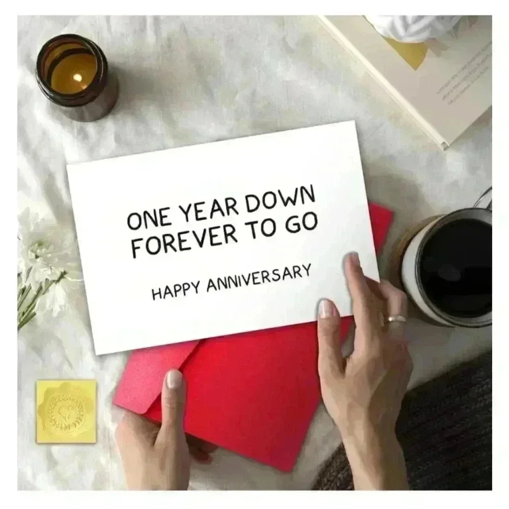 Unbranded Anniversary Card,‎ Greeting Card, One Year Down Forever To Go, Red